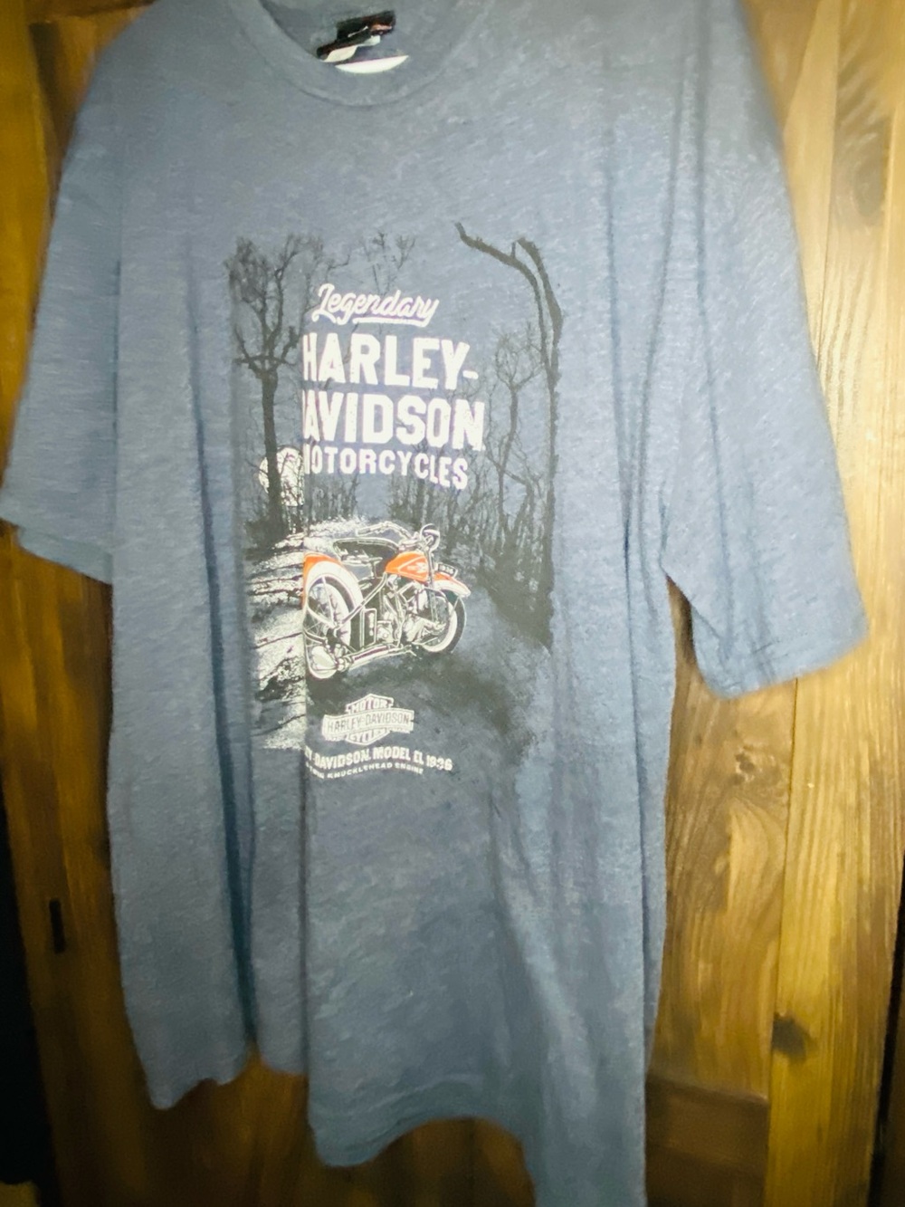 Harley-Davidson Blue Short Sleeve Tee with Orange Motorcycle Graphic